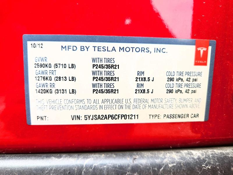 2012 Tesla Model S მანქანა იყიდება აუქციონზე, vin: 5YJSA2AP6CFP01211, აუქციონის ნომერი: 70019396
