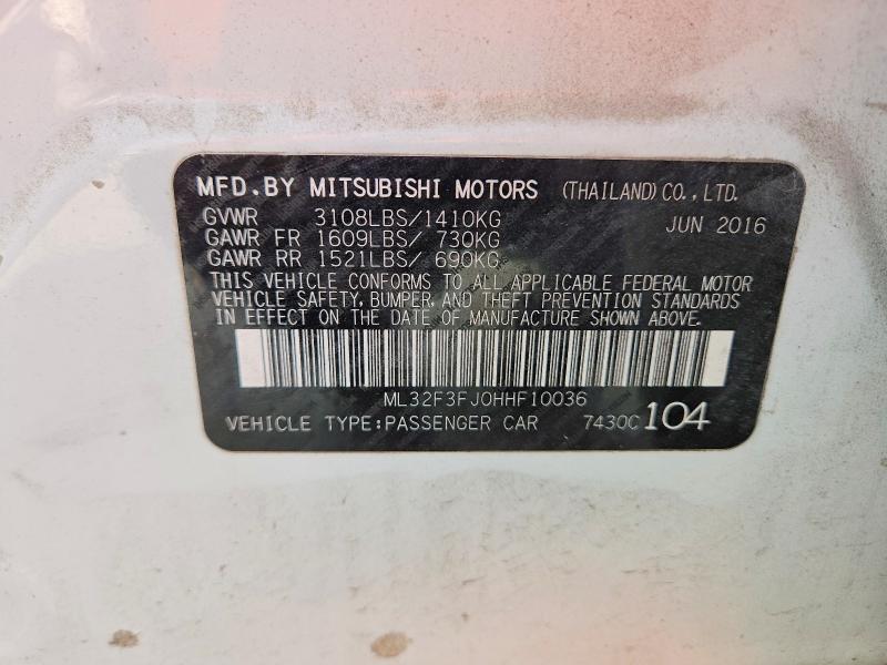 Продажа на аукционе авто 2017 Mitsubishi Mirage, vin: ML32F3FJ0HHF10036, номер лота: 69751736