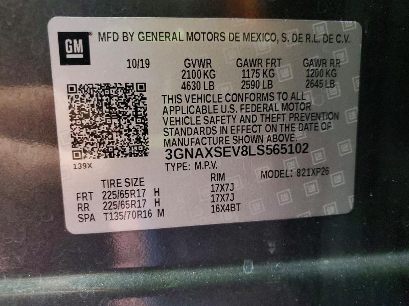 Продажа на аукционе авто 2020 Chevrolet Equinox, vin: 3GNAXSEV8LS565102, номер лота: 68553966