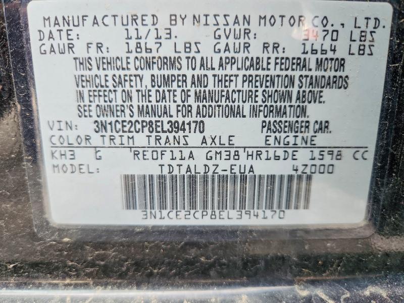 69204606 :رقم المزاد ، 3N1CE2CP8EL394170 vin ، 2014 Nissan Versa Note مزاد بيع