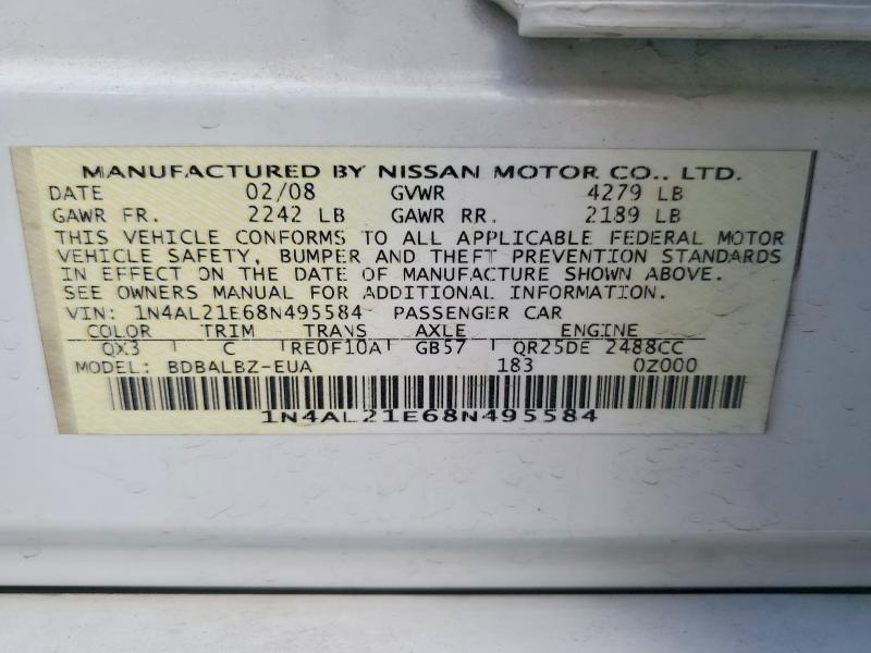 Продажа на аукционе авто 2008 Nissan Altima, vin: 1N4AL21E68N495584, номер лота: 67154206