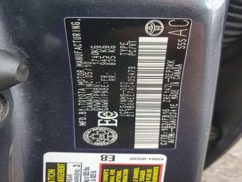 69175846 :رقم المزاد ، 2T1BU4EE7AC405479 vin ، 2010 Toyota Corolla مزاد بيع