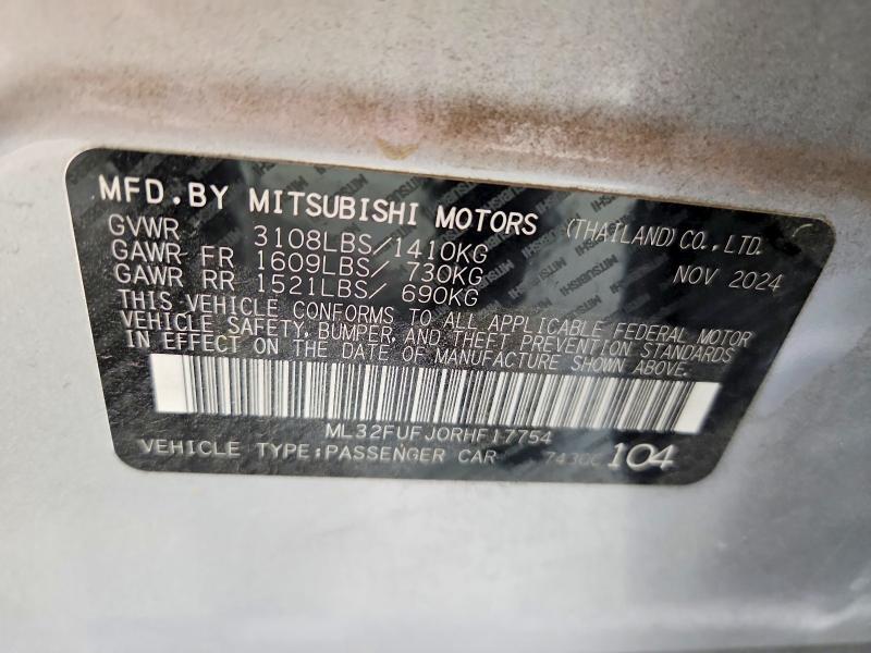 68364936 :رقم المزاد ، ML32FUFJ0RHF17754 vin ، 2024 Mitsubishi Mirage مزاد بيع