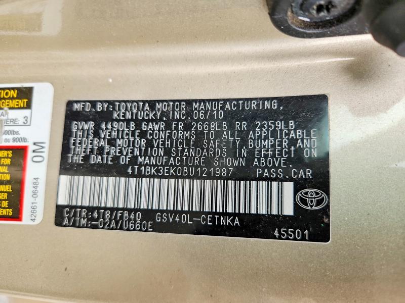 2011 Toyota Camry მანქანა იყიდება აუქციონზე, vin: 4T1BK3EK0BU121987, აუქციონის ნომერი: 67490666