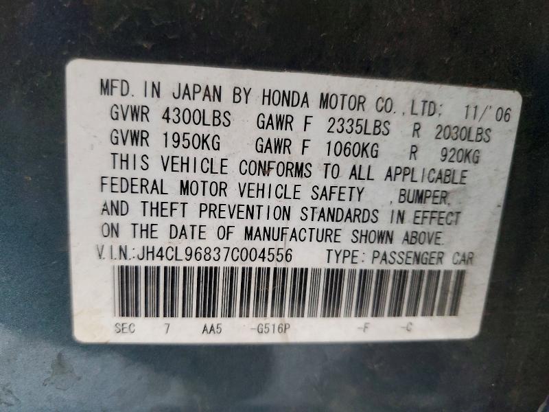 67657966 :رقم المزاد ، JH4CL96837C004556 vin ، 2007 Acura Tsx مزاد بيع