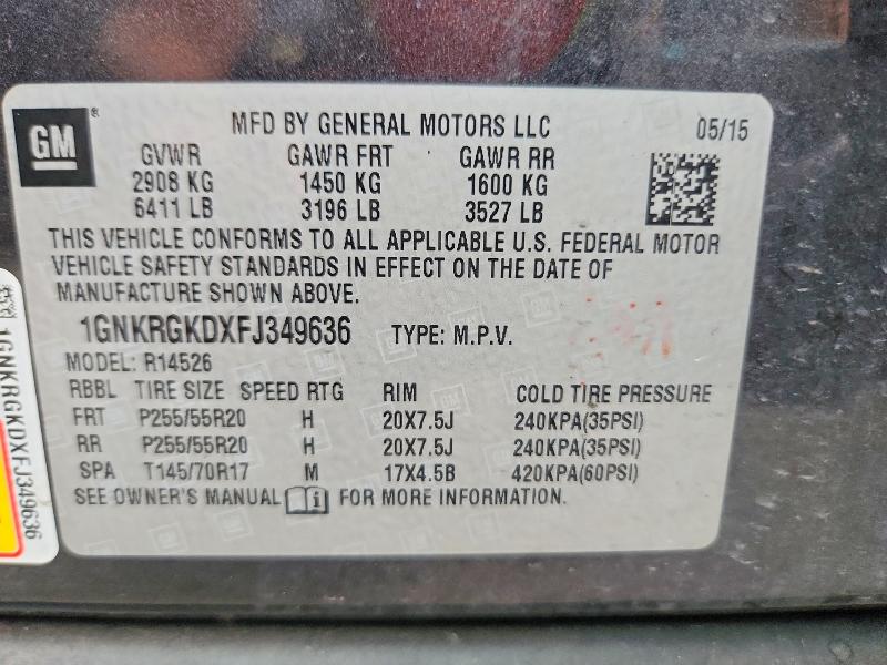 68935266 :رقم المزاد ، 1GNKRGKDXFJ349636 vin ، 2015 Chevrolet Traverse مزاد بيع