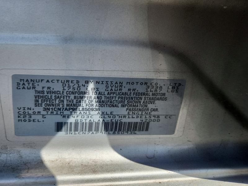 Auction sale of the 2014 Nissan Versa, vin: 3N1CN7AP9EL850936, lot number: 67498786
