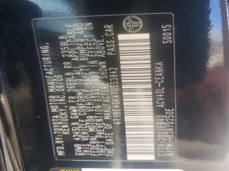 Auction sale of the 2007 Toyota Camry, vin: 4T1BE46K47U553842, lot number: 67100676