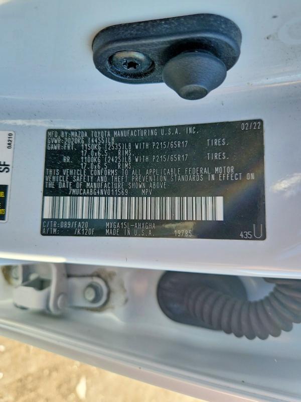 Aukcja sprzedaży 2022 Toyota Corolla Cross, vin: 7MUCAABG4NV011569, numer aukcji: 69001826