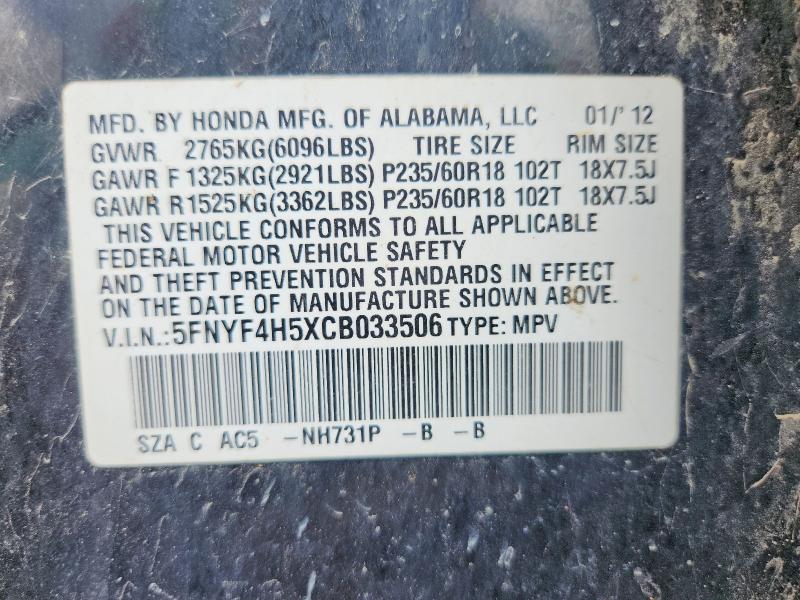 Продажа на аукционе авто 2012 Honda Pilot, vin: 5FNYF4H5XCB033506, номер лота: 69093176