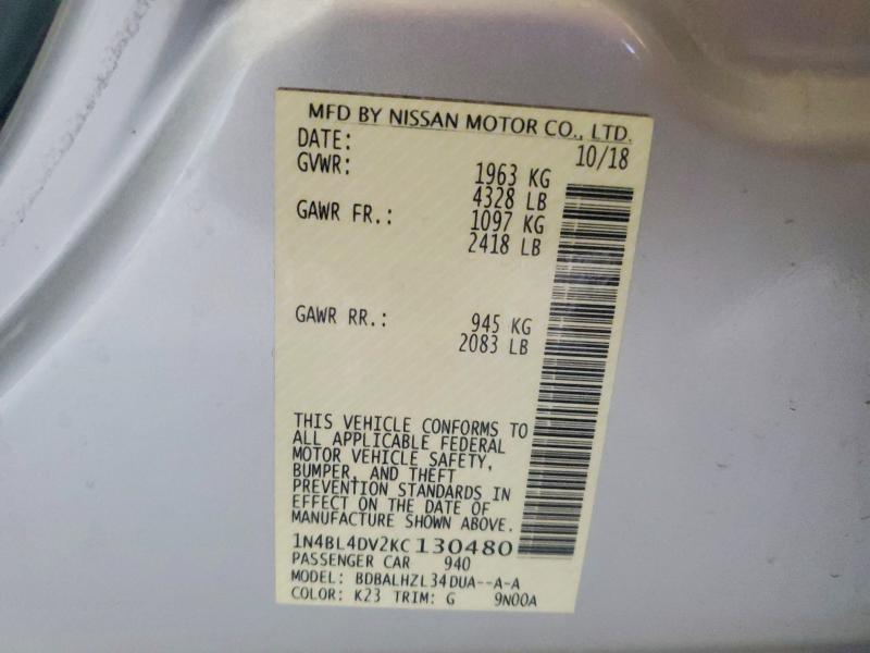 Aukcja sprzedaży 2019 Nissan Altima, vin: 1N4BL4DV2KC130480, numer aukcji: 68143156