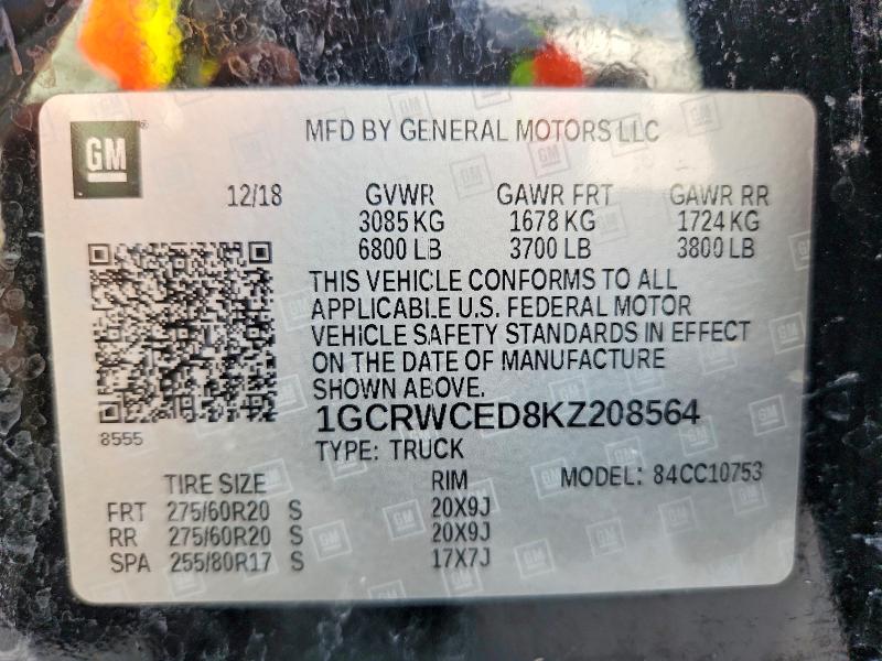 68017456 :رقم المزاد ، 1GCRWCED8KZ208564 vin ، 2019 Chevrolet Silverado مزاد بيع