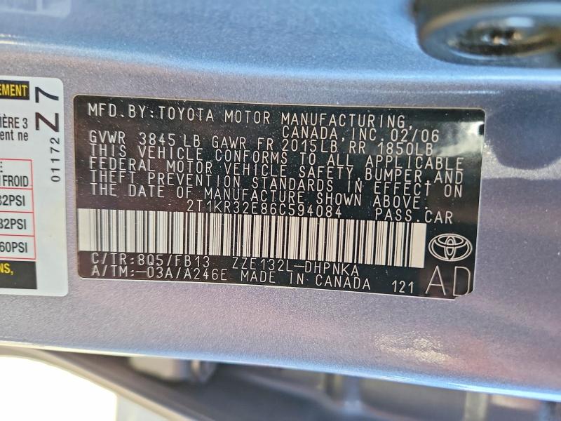 2006 Toyota Matrix მანქანა იყიდება აუქციონზე, vin: 2T1KR32E86C594084, აუქციონის ნომერი: 69932066