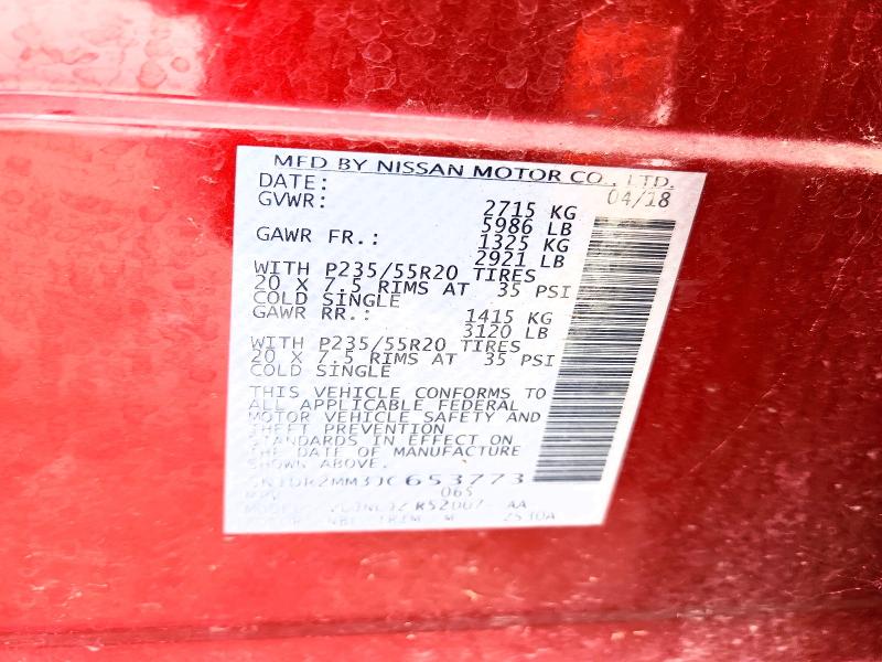 69548736 :رقم المزاد ، 5N1DR2MM3JC653773 vin ، 2018 Nissan Pathfinder مزاد بيع