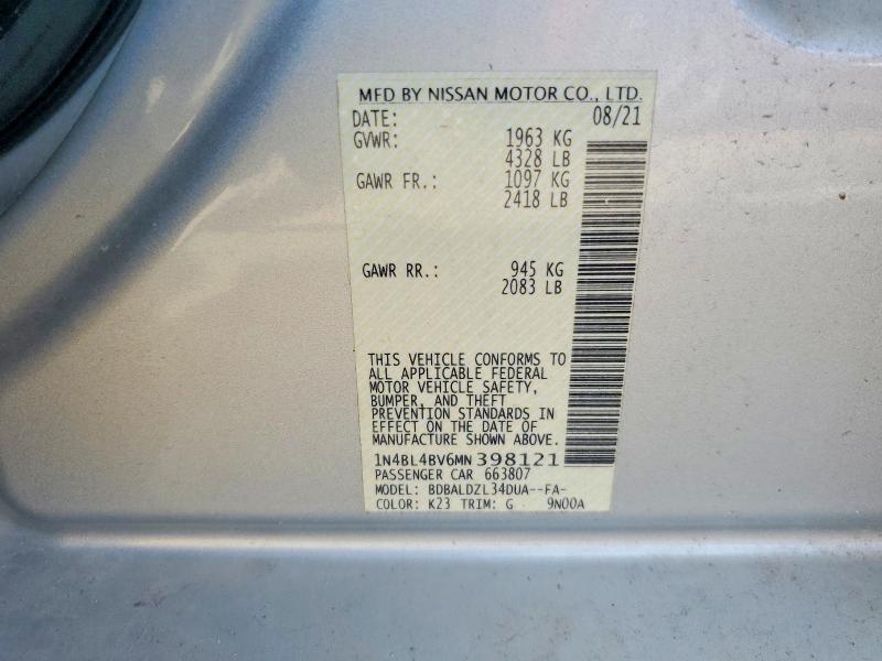 Продаж на аукціоні авто 2021 Nissan Altima, vin: 1N4BL4BV6MN398121, номер лоту: 67600636