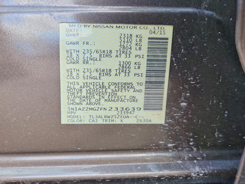 Продажа на аукционе авто 2015 Nissan Murano, vin: 5N1AZ2MG2FN233639, номер лота: 69627636