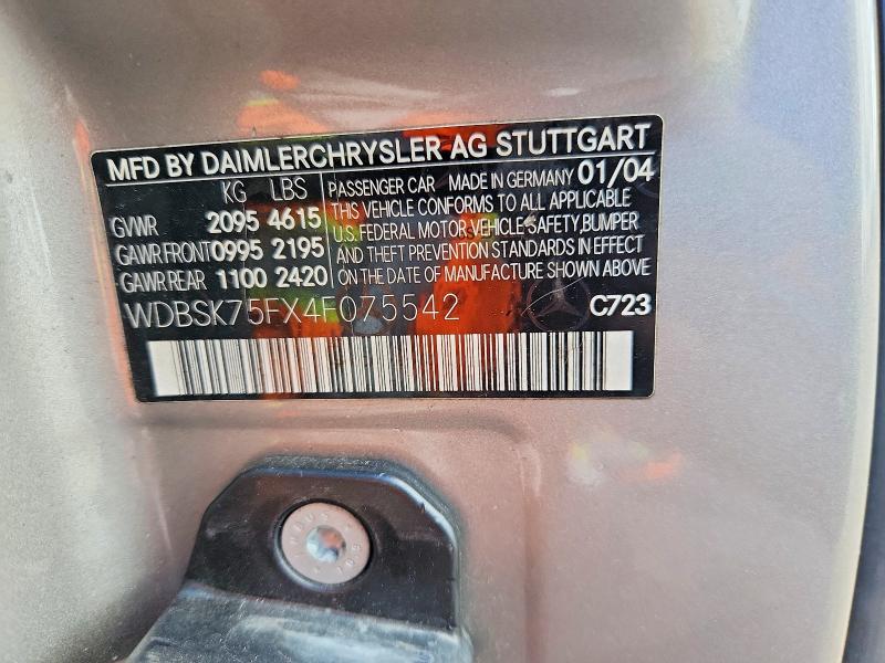 Продажа на аукционе авто 2004 Mercedes-benz Sl, vin: WDBSK75FX4F075542, номер лота: 67495986