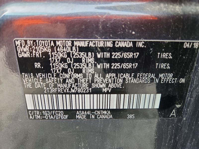 69859636 :رقم المزاد ، 2T3RFREVXJW780231 vin ، 2018 Toyota Rav4 مزاد بيع
