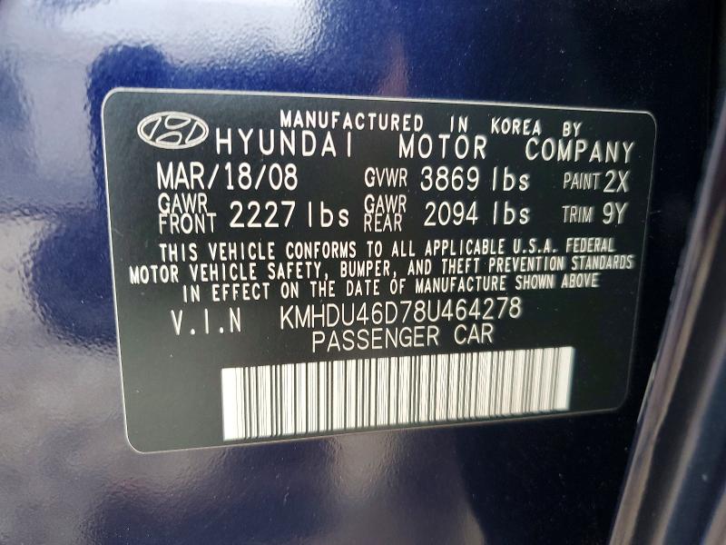 69848966 :رقم المزاد ، KMHDU46D78U464278 vin ، 2008 Hyundai Elantra مزاد بيع