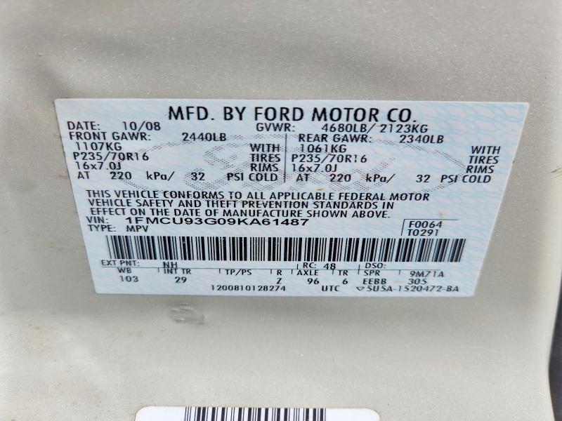 Продаж на аукціоні авто 2009 Ford Escape, vin: 1FMCU93G09KA61487, номер лоту: 69105306