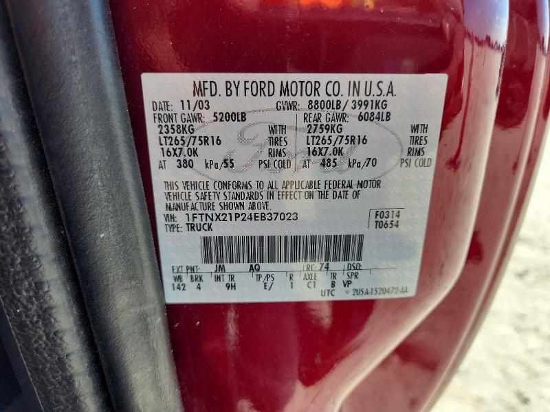 Aukcja sprzedaży 2004 Ford F250, vin: 1FTNX21P24EB37023, numer aukcji: 67078336