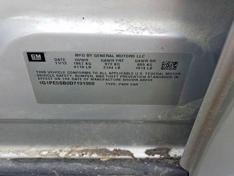 66457686 :رقم المزاد ، 1G1PE5SB0D7191968 vin ، 2013 Chevrolet Cruze مزاد بيع