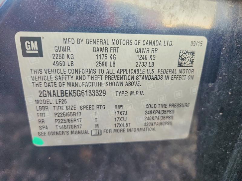 67330706 :رقم المزاد ، 2GNALBEK5G6133329 vin ، 2016 Chevrolet Equinox مزاد بيع