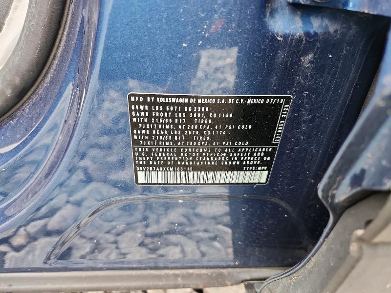 70930716 :رقم المزاد ، 3VV2B7AXXKM188115 vin ، 2019 Volkswagen Tiguan مزاد بيع