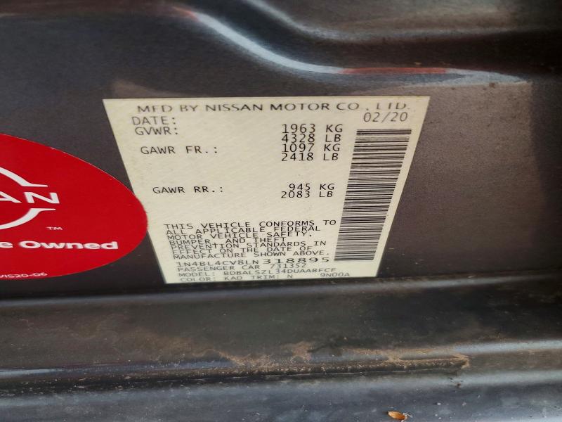 2020 Nissan Altima მანქანა იყიდება აუქციონზე, vin: 1N4BL4CV8LN318895, აუქციონის ნომერი: 69023306