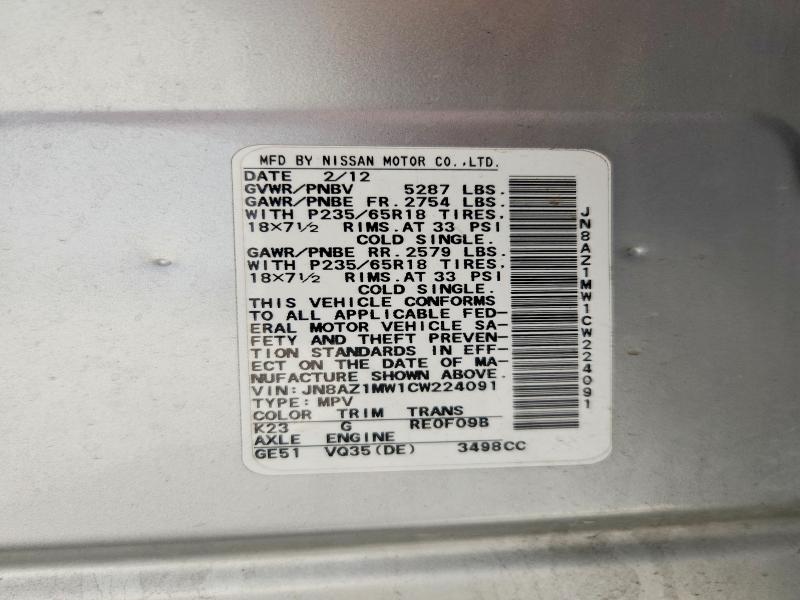 Aukcja sprzedaży 2012 Nissan Murano, vin: JN8AZ1MW1CW224091, numer aukcji: 69203696