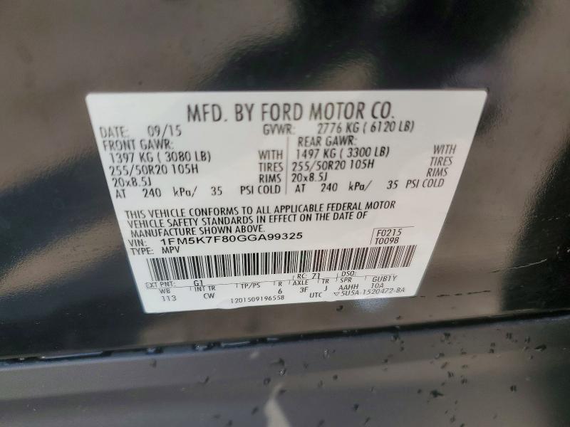 Aukcja sprzedaży 2016 Ford Explorer, vin: 1FM5K7F80GGA99325, numer aukcji: 69362376