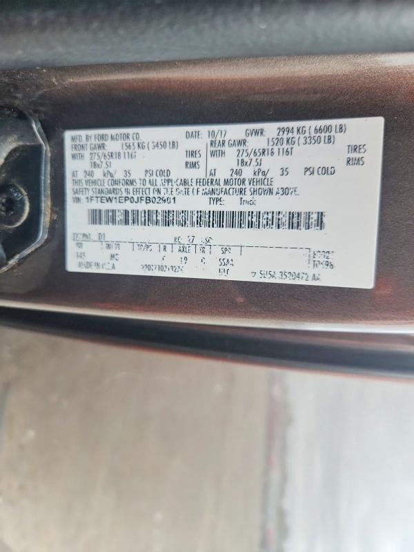 Aukcja sprzedaży 2018 Ford F150, vin: 1FTEW1EP0JFB02901, numer aukcji: 69633576
