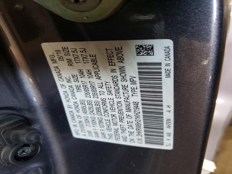 Продаж на аукціоні авто 2019 Honda Cr-v, vin: 2HKRW6H31KH219448, номер лоту: 67705086