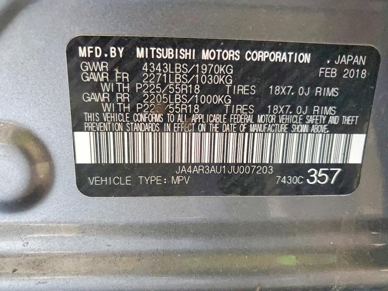 69168246 :رقم المزاد ، JA4AR3AU1JU007203 vin ، 2018 Mitsubishi Outlander Sport مزاد بيع