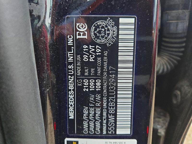 2020 Mercedes-benz C მანქანა იყიდება აუქციონზე, vin: 55SWF8EB2LU329417, აუქციონის ნომერი: 69382826