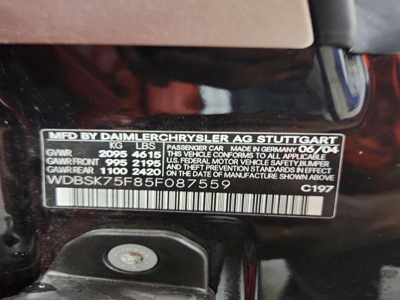 2005 Mercedes-benz Sl მანქანა იყიდება აუქციონზე, vin: WDBSK75F85F087559, აუქციონის ნომერი: 69959176
