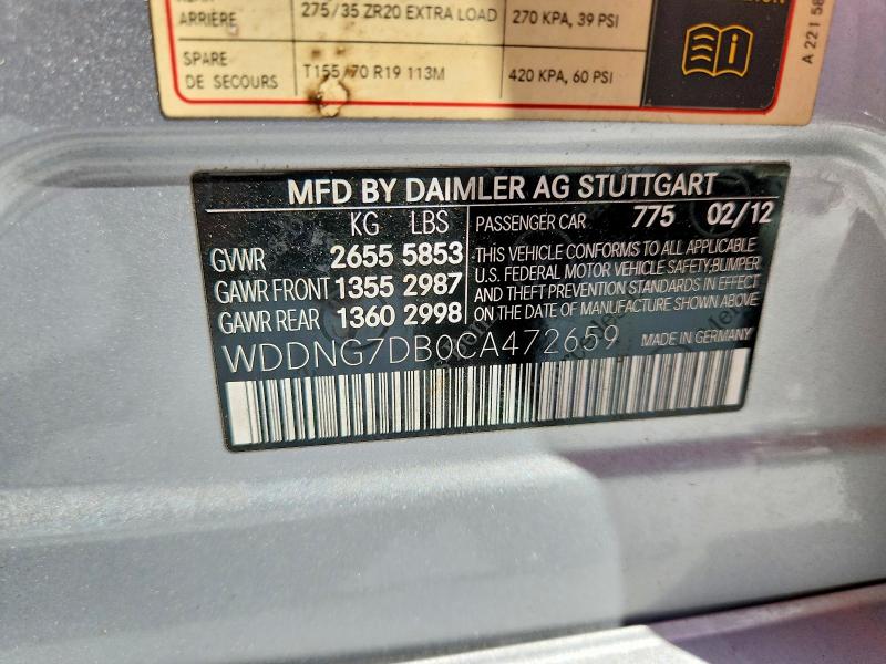 Aukcja sprzedaży 2012 Mercedes-benz S, vin: WDDNG7DB0CA472659, numer aukcji: 67531056