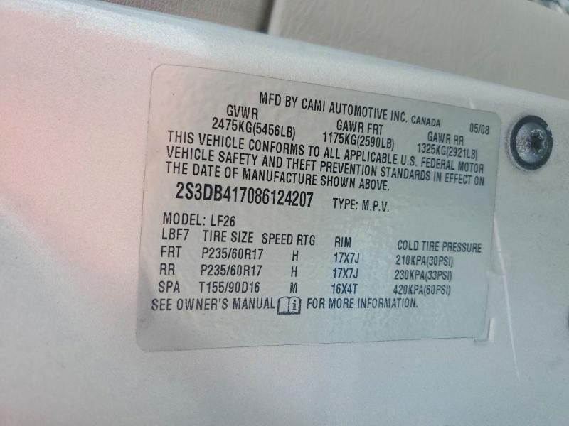 67810976 :رقم المزاد ، 2S3DB417086124207 vin ، 2008 Suzuki Xl7 مزاد بيع