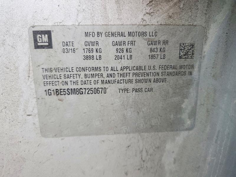 Продажа на аукционе авто 2016 Chevrolet Cruze, vin: 1G1BE5SM8G7250670, номер лота: 68787776