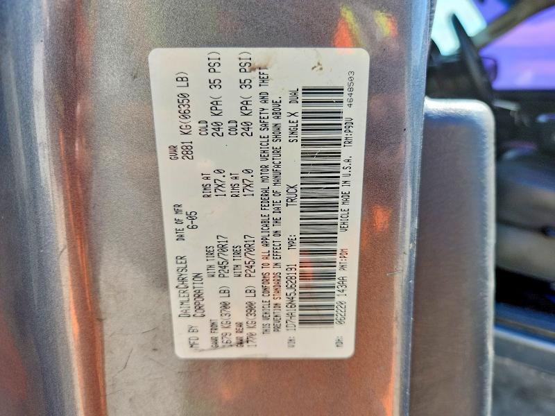 2005 Dodge Ram 1500 მანქანა იყიდება აუქციონზე, vin: 1D7HA16N45J628191, აუქციონის ნომერი: 67920466