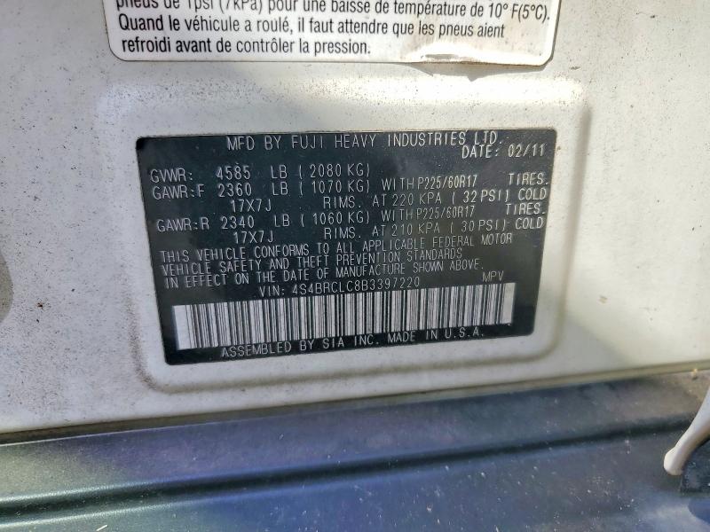 Aukcja sprzedaży 2011 Subaru Outback, vin: 4S4BRCLC8B3397220, numer aukcji: 69162846
