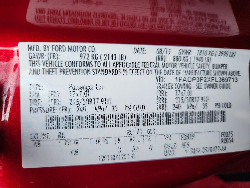 Aukcja sprzedaży 2015 Ford Focus, vin: 1FADP3F2XFL369713, numer aukcji: 67644156
