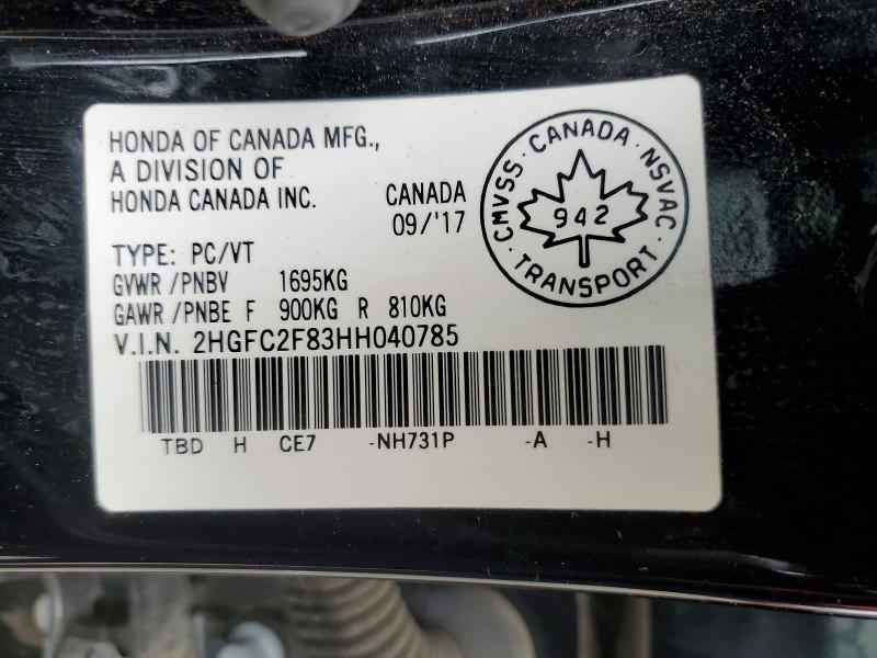 Auction sale of the 2017 Honda Civic, vin: 2HGFC2F83HH040785, lot number: 67824806