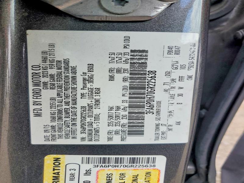 Продажа на аукционе авто 2016 Ford Fusion, vin: 3FA6P0H70GR225638, номер лота: 68195446