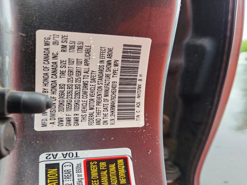 67436726 :رقم المزاد ، 2HKRM4H76CH634019 vin ، 2012 Honda Cr-v مزاد بيع
