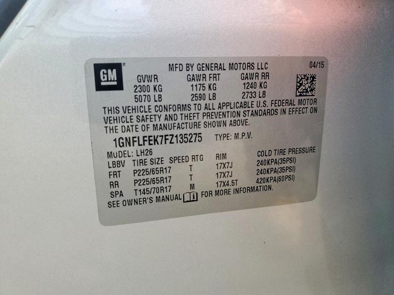 2015 Chevrolet Equinox მანქანა იყიდება აუქციონზე, vin: 1GNFLFEK7FZ135275, აუქციონის ნომერი: 67658346