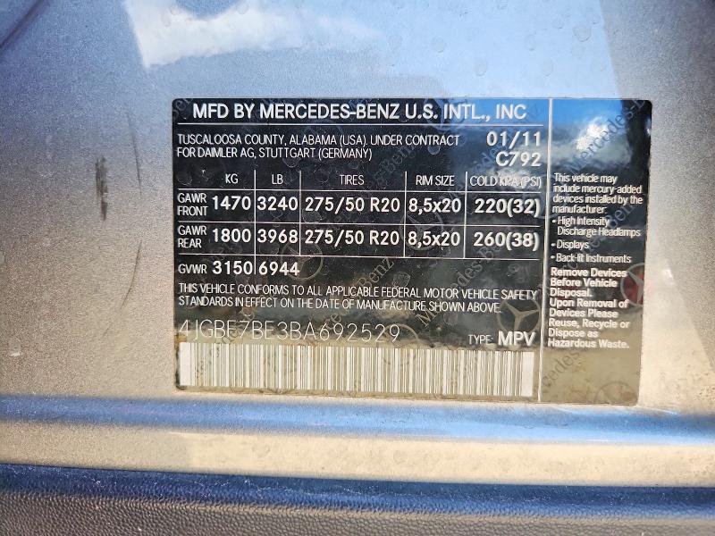 2011 Mercedes-benz Gl მანქანა იყიდება აუქციონზე, vin: 4JGBF7BE3BA692529, აუქციონის ნომერი: 67386456