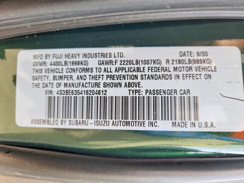 Продаж на аукціоні авто 2001 Subaru Legacy, vin: 4S3BE635416204612, номер лоту: 70983026