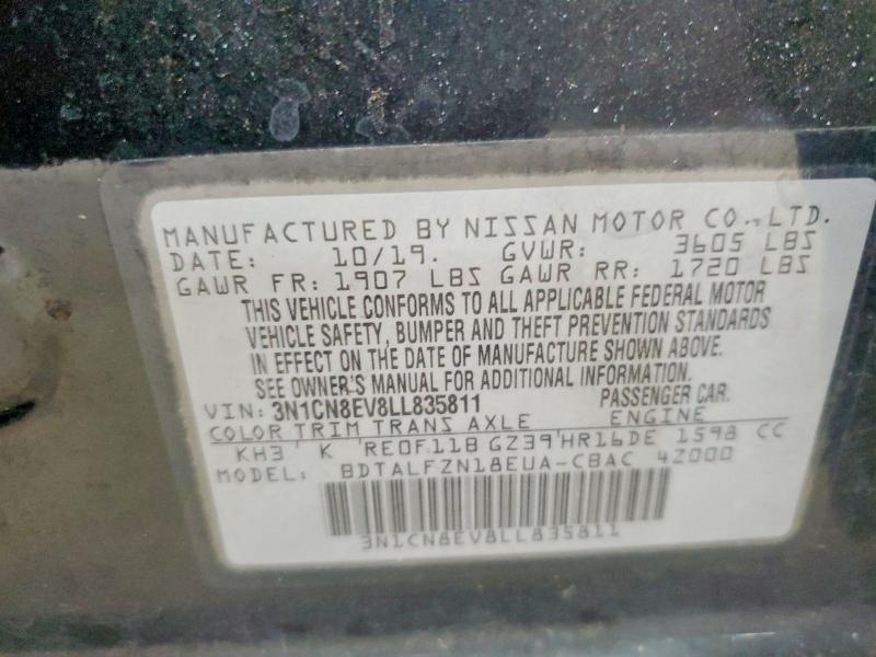 68290666 :رقم المزاد ، 3N1CN8EV8LL835811 vin ، 2020 Nissan Versa مزاد بيع