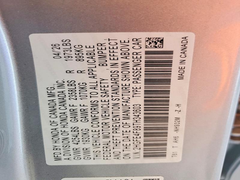 Продажа на аукционе авто 2026 Honda Civic, vin: 2HGFE4F89TH343603, номер лота: 68697426